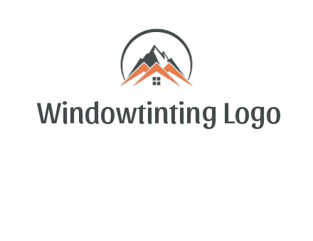 circle with mountain behind abstract houses