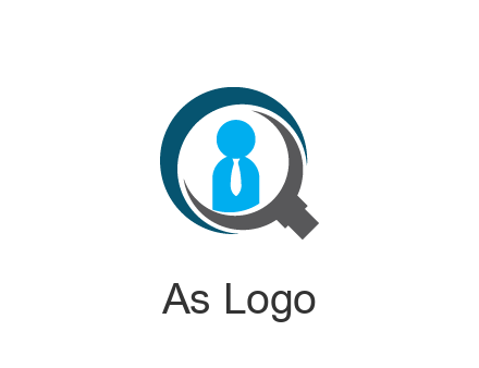 people icon wearing tie in abstract magnifying glass