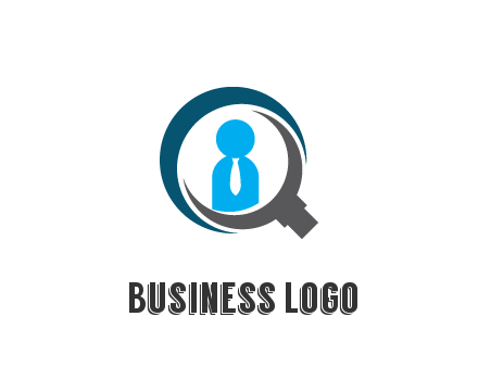 people icon wearing tie in abstract magnifying glass