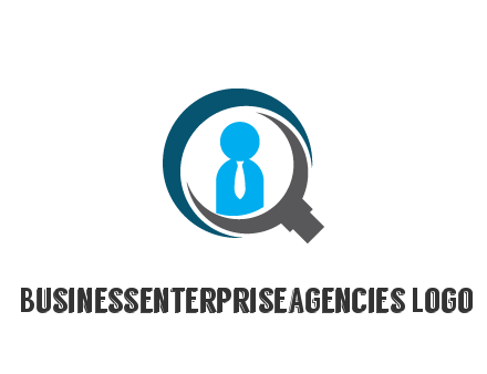 people icon wearing tie in abstract magnifying glass