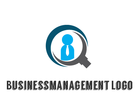 people icon wearing tie in abstract magnifying glass