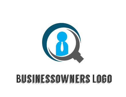 people icon wearing tie in abstract magnifying glass