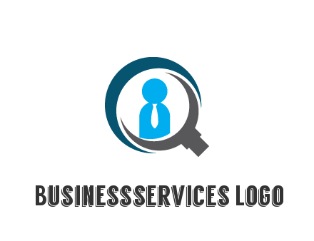 people icon wearing tie in abstract magnifying glass