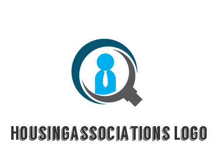 people icon wearing tie in abstract magnifying glass