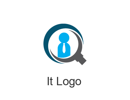 people icon wearing tie in abstract magnifying glass