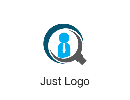 people icon wearing tie in abstract magnifying glass
