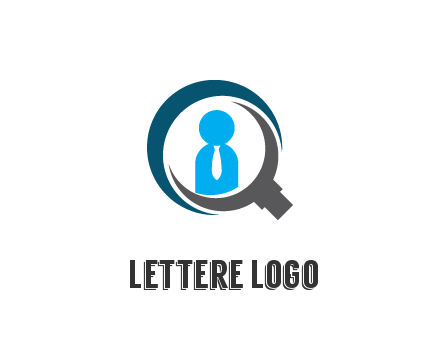 people icon wearing tie in abstract magnifying glass
