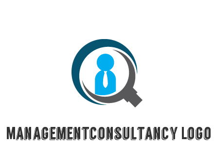 people icon wearing tie in abstract magnifying glass