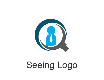 people icon wearing tie in abstract magnifying glass
