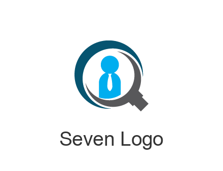 people icon wearing tie in abstract magnifying glass