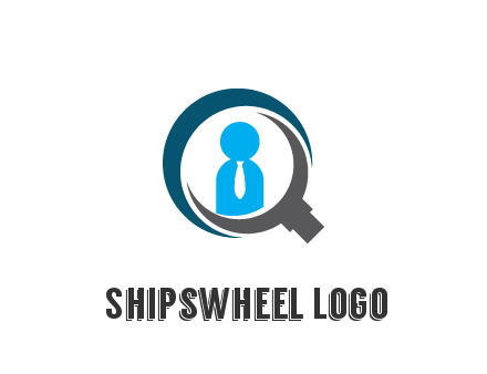 people icon wearing tie in abstract magnifying glass