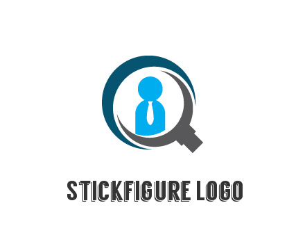 people icon wearing tie in abstract magnifying glass