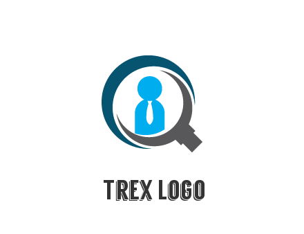 people icon wearing tie in abstract magnifying glass