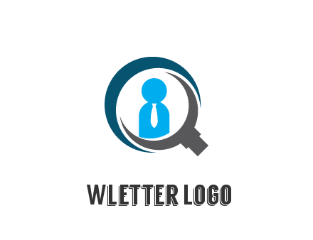 people icon wearing tie in abstract magnifying glass