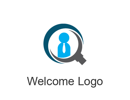 people icon wearing tie in abstract magnifying glass