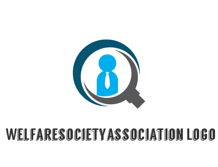 people icon wearing tie in abstract magnifying glass