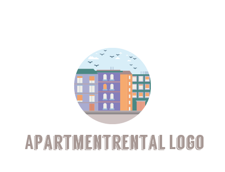 buildings with birds in circle frame