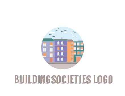 buildings with birds in circle frame