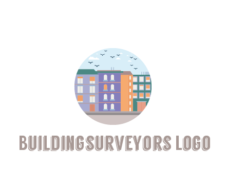 buildings with birds in circle frame