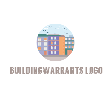 buildings with birds in circle frame