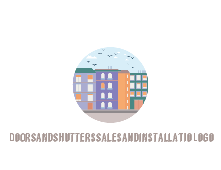buildings with birds in circle frame