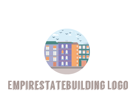 buildings with birds in circle frame