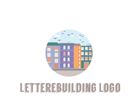 buildings with birds in circle frame