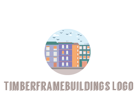 buildings with birds in circle frame