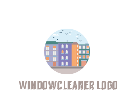 buildings with birds in circle frame