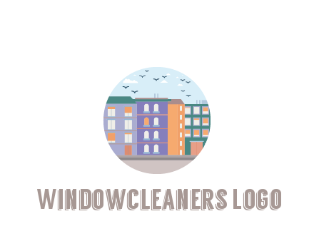 buildings with birds in circle frame