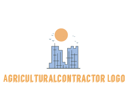 line art constructed building with sun and birds