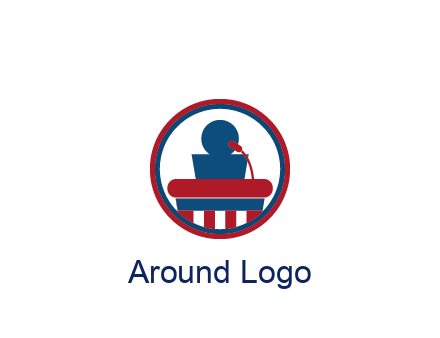 people icon behind podium in circle