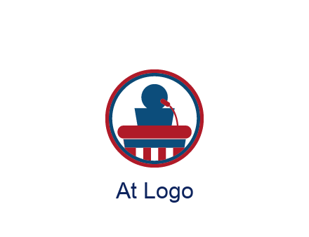 people icon behind podium in circle