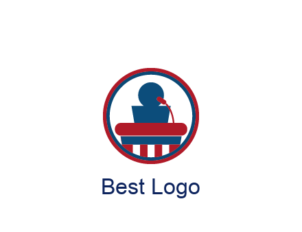 people icon behind podium in circle
