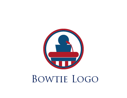 people icon behind podium in circle