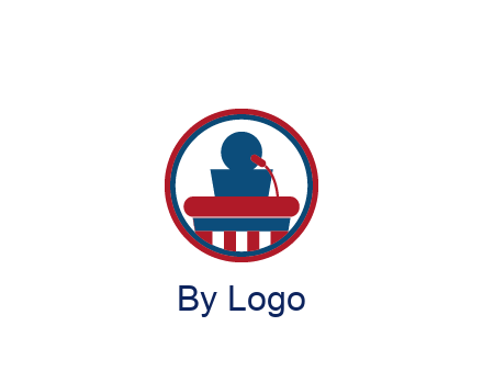 people icon behind podium in circle