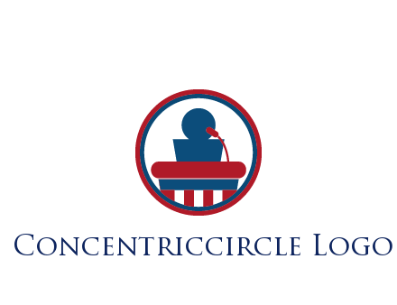 people icon behind podium in circle