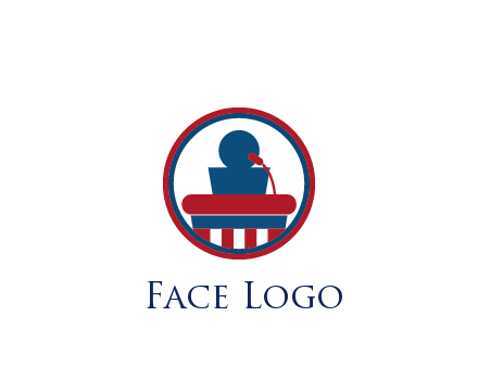 people icon behind podium in circle