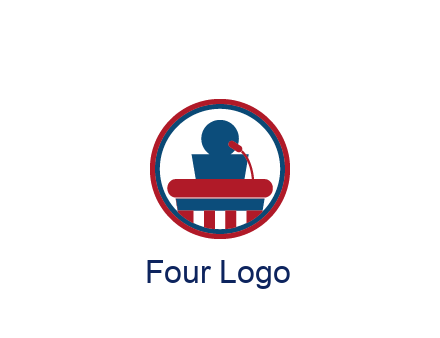 people icon behind podium in circle
