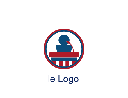 people icon behind podium in circle