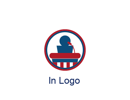 people icon behind podium in circle