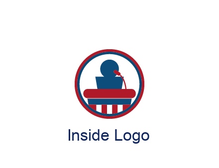 people icon behind podium in circle