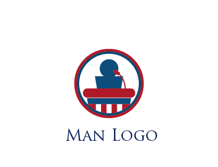people icon behind podium in circle