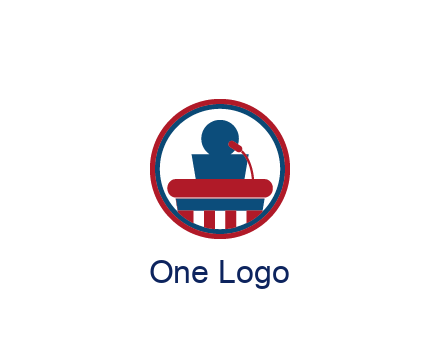 people icon behind podium in circle