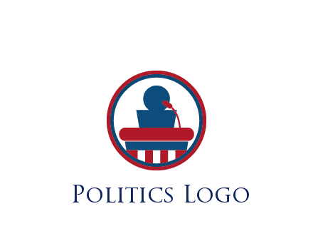 people icon behind podium in circle