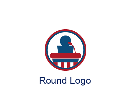people icon behind podium in circle