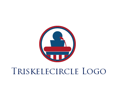 people icon behind podium in circle