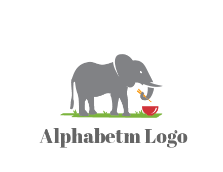 elephant holding chopsticks with grass and bowl
