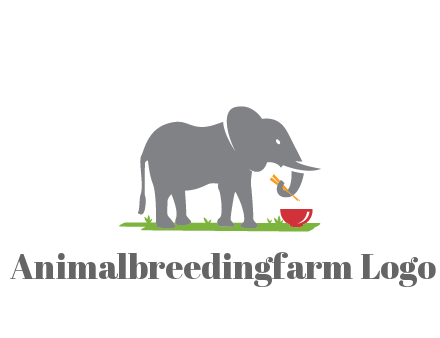 elephant holding chopsticks with grass and bowl