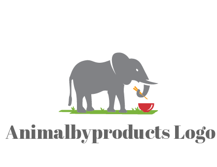 elephant holding chopsticks with grass and bowl